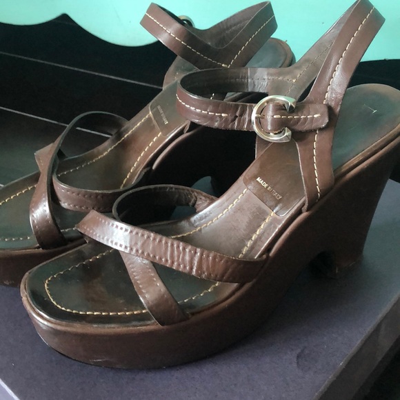 Vintage Prada Calzature Donna Brown Leather Wedge - Picture 1 of 7